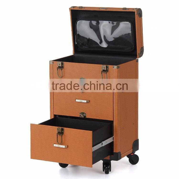 Manufacturer OEM trolley makeup artist case with functional wheels rolling and mirror