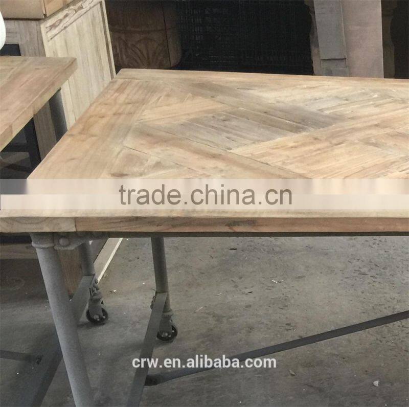 RE-1524 wood table with wheels vintage wooden office table