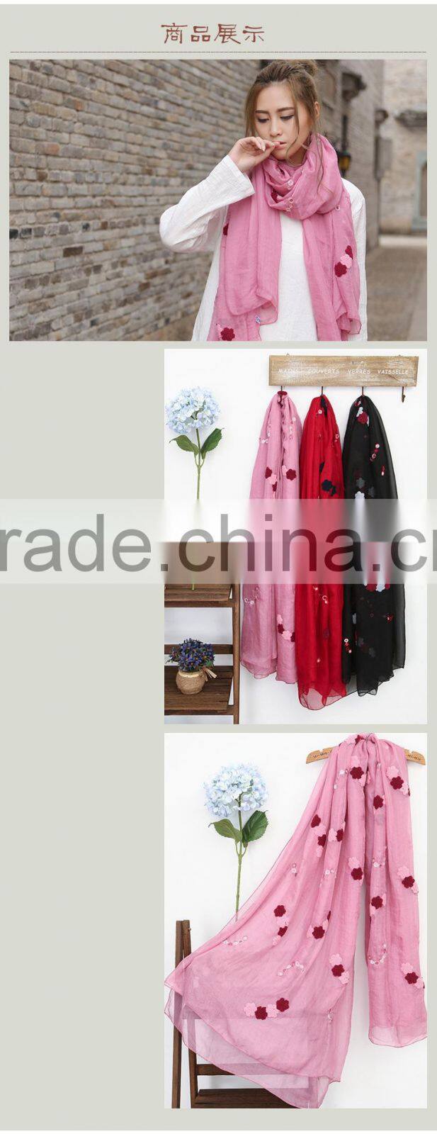 Wholesale Korean Fashion Women Colorful Flower Embroidered Scarves