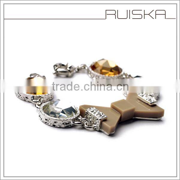 White And Champagne Crystals Acrylic Bowknow Bracelet