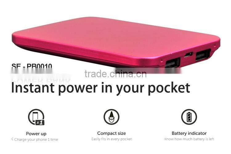 Untla Thin Portable Aluminous Power Bank with 3000mAh capacity Dual USB port with recharge battery