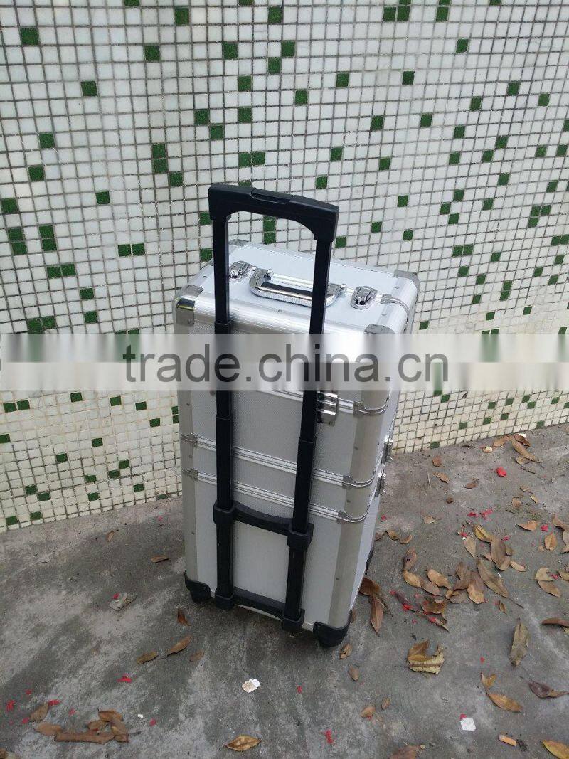 Professional aluminum trolley rooling make up beauty cosmetic case