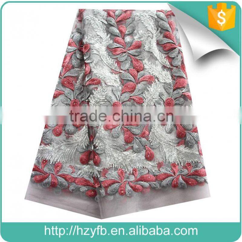 2016 wholesale high quality gold fushia sequins African lace new arrival wedding dress tulle fabric