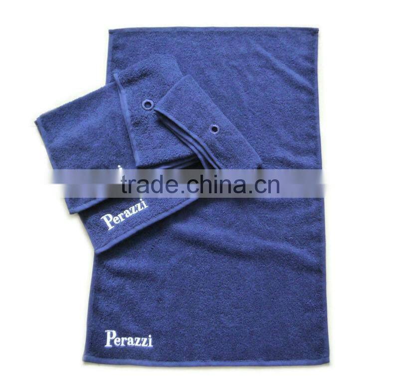 terry cotton navy golf towels with embroidery