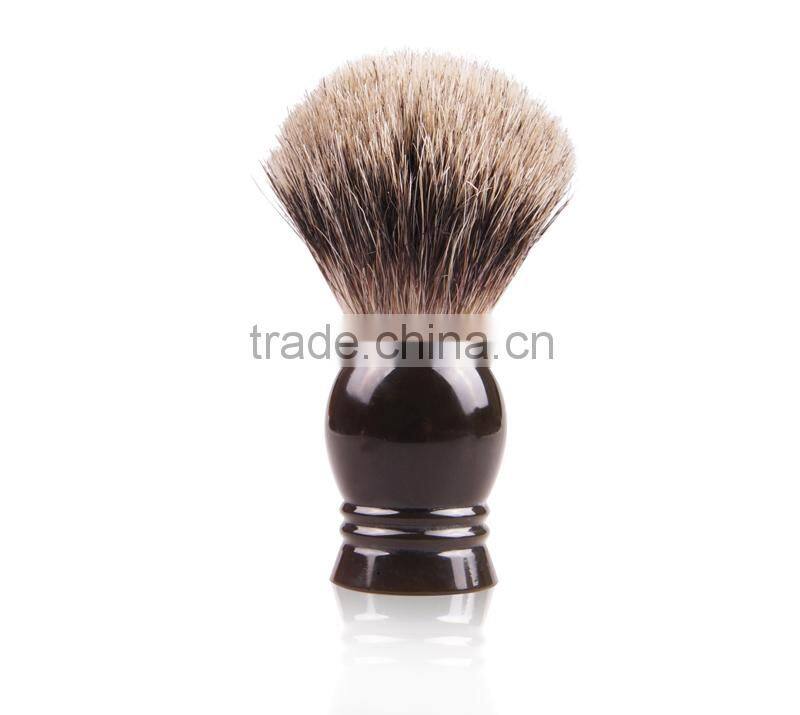 Cosmetic badger hair shaving brush with resin handle