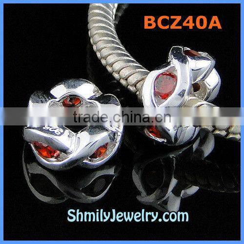 Wholesale Red CZ Rhinestone 925 Sterling Silver Spacer Beads BCZ40A