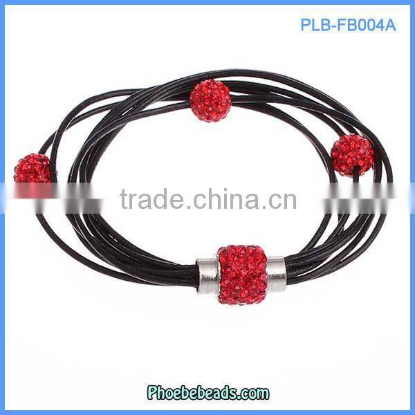 Wholesale New Design Leather Bracelets Red Crystal Rhinestone Fashion Jewelry For Women PLB-FB004A