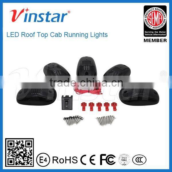 Factory directly sell 5pcs Amber LED Cab Roof Top Marker Running Lights For Truck SUV 4x4 (Black Smoked Lens Lamps)