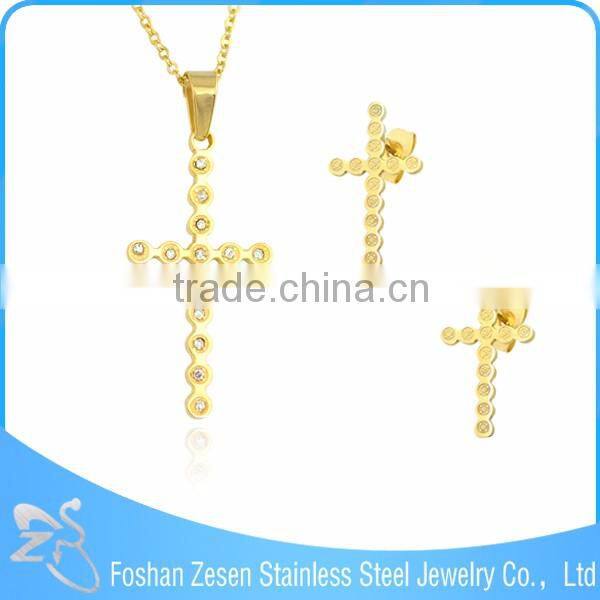 Hot fashion cross with crystal set stainless steel necklaces and Earrings Set