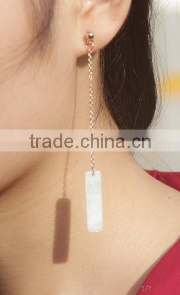 Gold Long Dangle Drop Chain With Rectangle Alloy Stone Earrings
