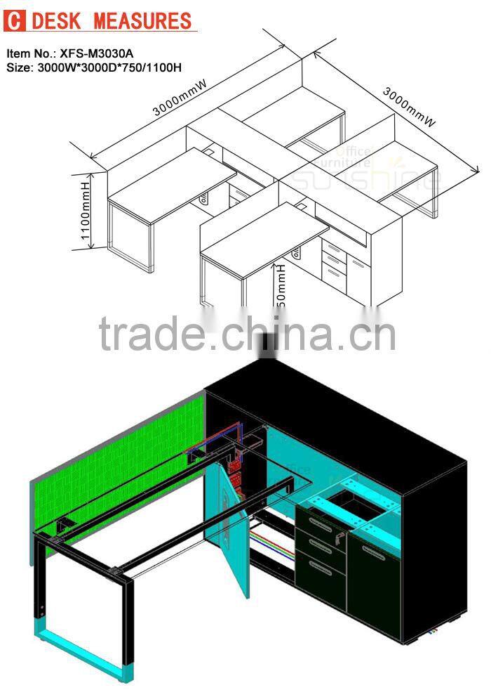 Office Furniture 4 Seats Screen Workstation XFS-M3030A