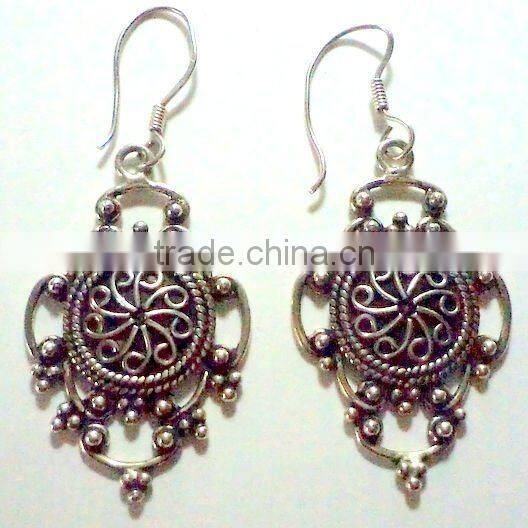 Oxidised Kite Shape Tribal 925 Solid Silver Earrings, Designer Sterling Silver Earrings, 925 Solid Sterling Silver Earrings