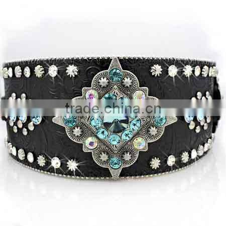 REAL GLASS CRYSTAL STUDDED HORSE HAIR WESTERN BELT FOR COWGIRL