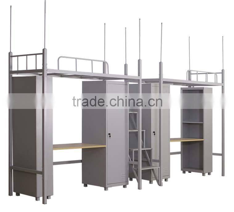 University dormitory furniture metallic single bed with desk and wardrobe supplier