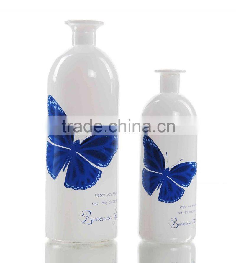 Butterfly Decal Opacity White Glass Vase