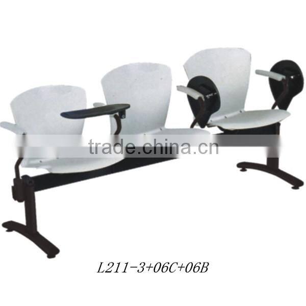 Unique plastic public chairs Cheap waiting room chairs with writing pad on sale L211-3+06C+06B