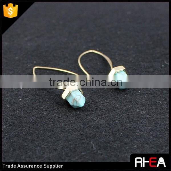 Boho 18K Gold Color Earring,Fashion Turquoise Stone Alloy Drop Earring,Stone Rivet Earring