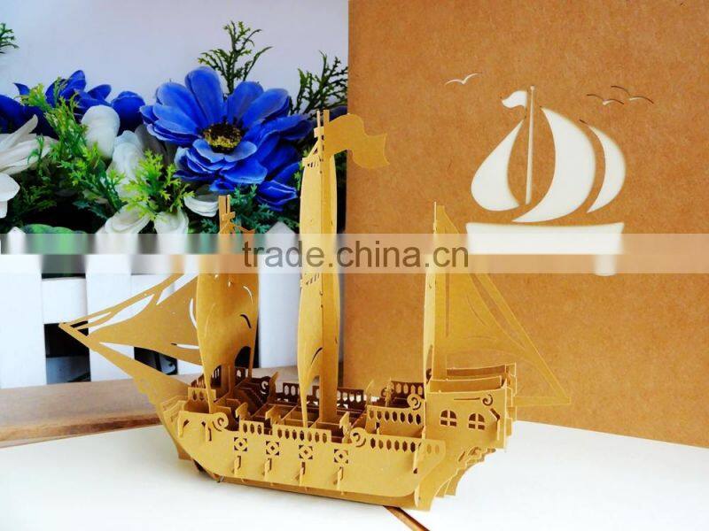 new design high quality 3d sailing ship pop up greeting cards