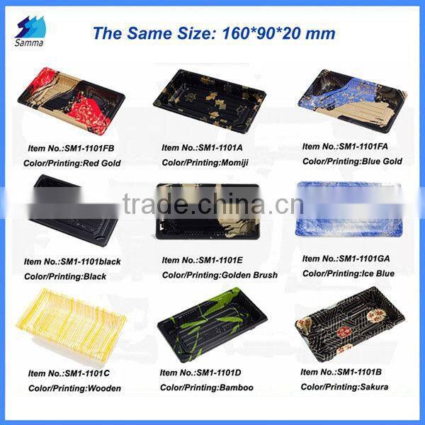 Empty PE bottles of sushi soya sauce in restaurant