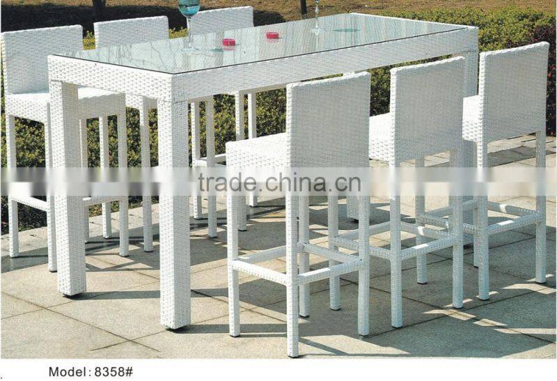 High rattan wicker bar stools and table 7 pieces