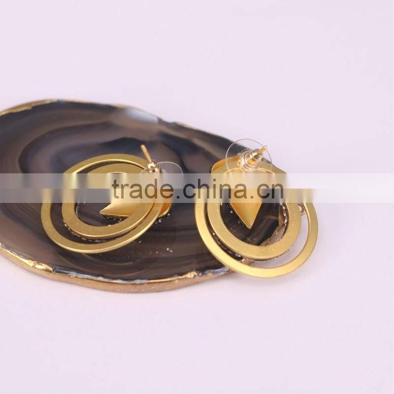 Metal Alloy Plated Gold Earrings, Circle shape Pave Crystal Jewelry Stud Earrings