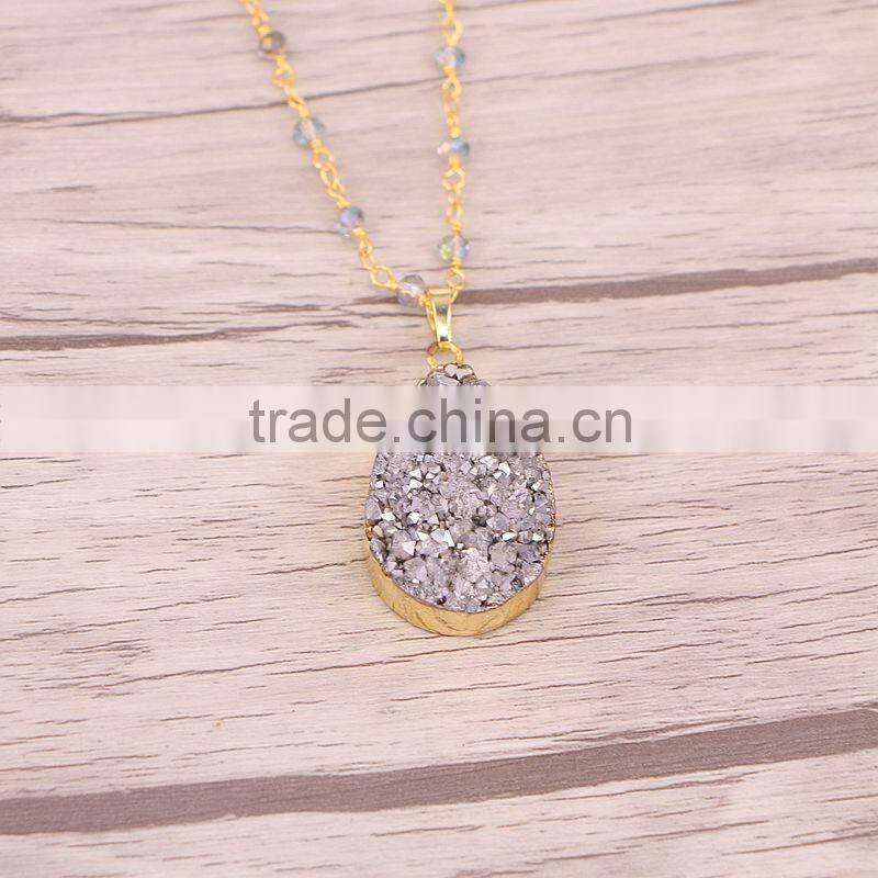 Mix Color Water Drop Agate Quartz Stone Druzy Pendant Gold Plated Charm Stone Pendants