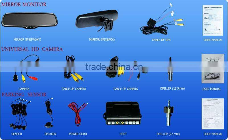 high quality parking sensor system car backup camera rearview mirror with parking sensor