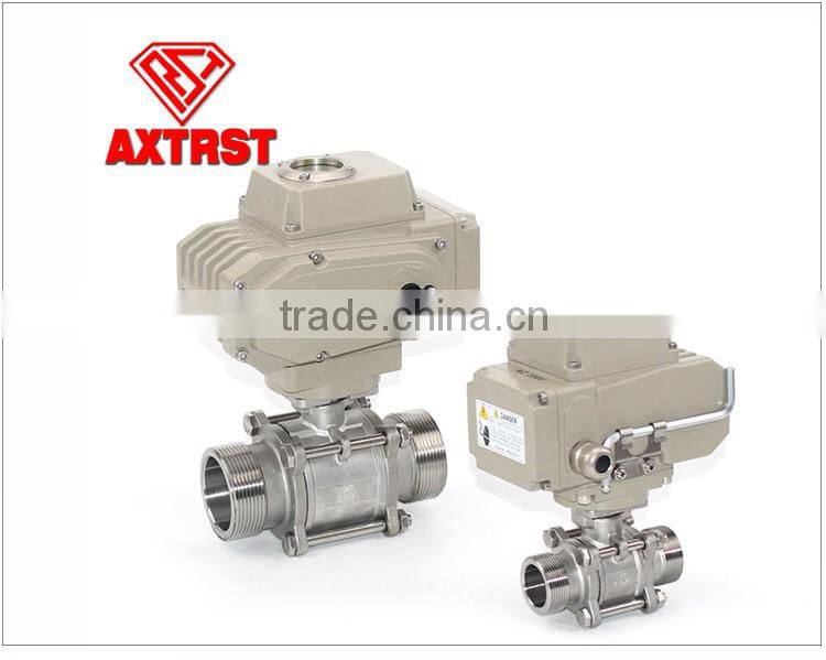 3pc ss Stainless Steel male thread ball valve with electric actuator