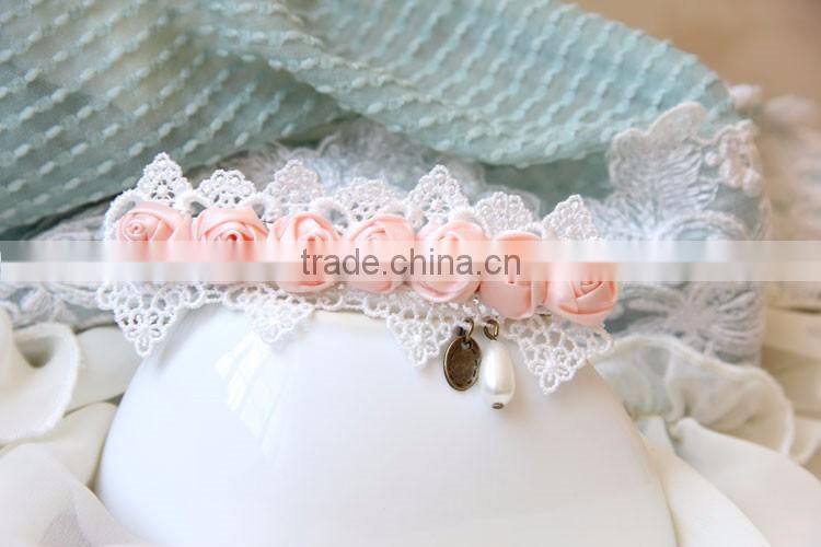 MYLOVE pink rose with white lace hair clip women fashion accessory