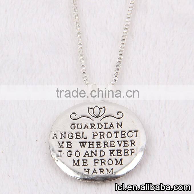 High quality angel wing necklace, imitate silver round pendant necklace wholesale