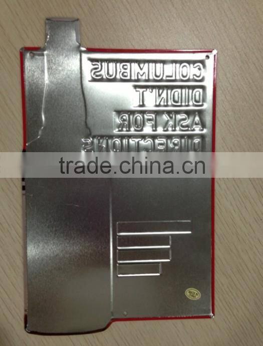 Advertising decorative embossed metal tin plaqe vintgae retro wall tin plaque