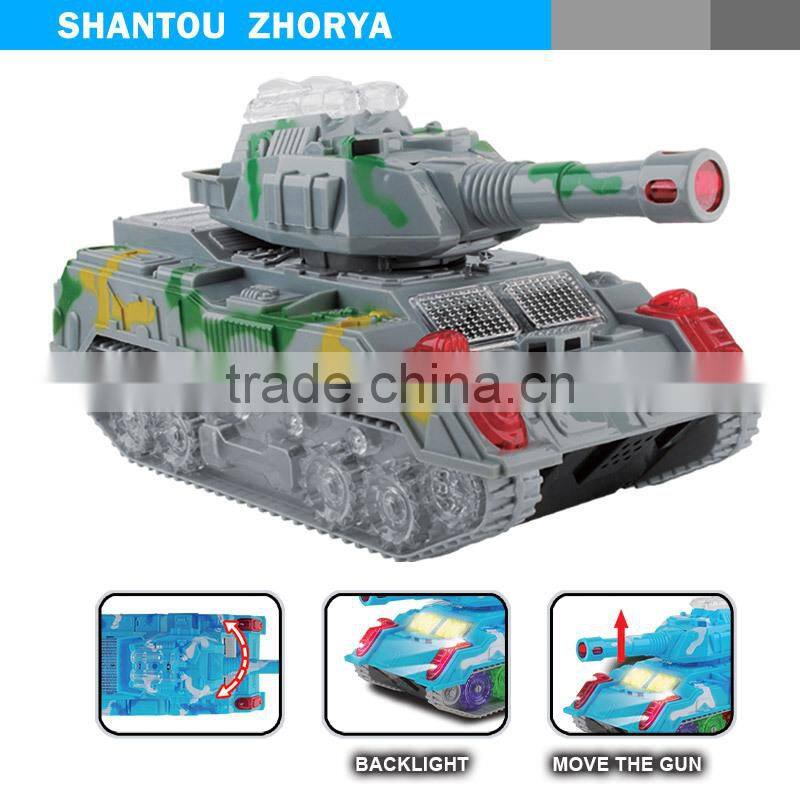 Batter operated boys Weapon of war toy bump and go tank toys with Simulated wheel track sound and light for children