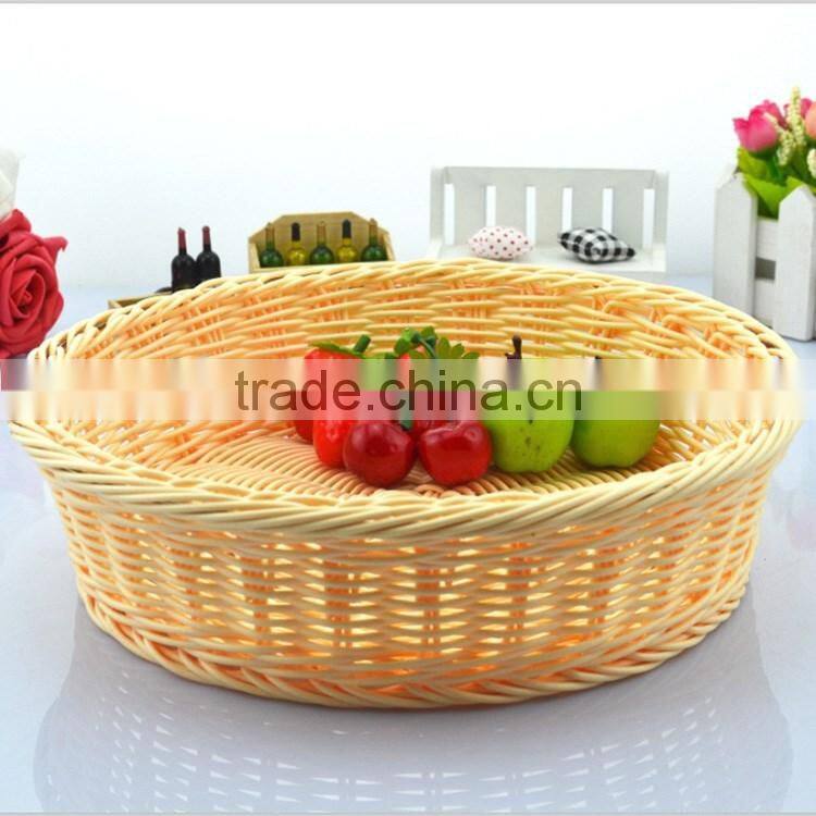 S&D Colored Plastic Rattan Bread basket , White Wicker Handmade Round Flowers Fruits Bread Picnic Gift basket