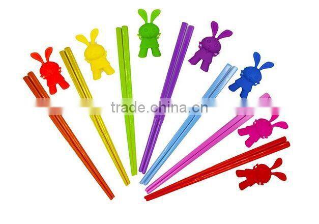 Cute Plastic Chopsticks with Flexible Silicone Rabbit Connector Training Chopsticks For Kids and Adults