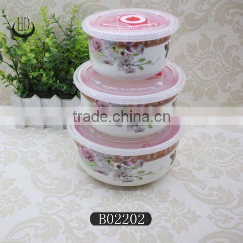 3PC Bowl Set with cover,microwave ceramic bowl with lid