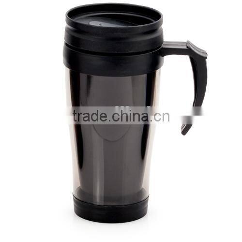 BPA free 450ml double wall plastic mug with paper insert/advertising mug with handle