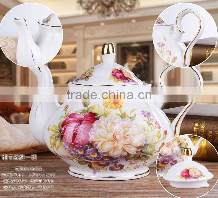 grace porcelain tea set Promotion Porcelain 13pcs Tea Pot Set With Stand