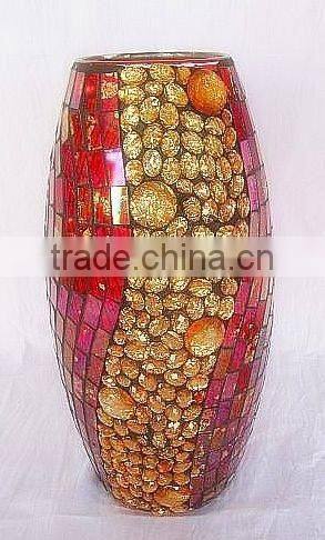 Red with Golden Beads Pretty Mosaic Tall Goblet Vases Wedding Table Decoration