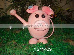 15 inch high cute pig metal garden artwork watering can