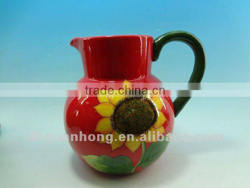 2015 hot sale sunflower handpainted ceramic red milk jug