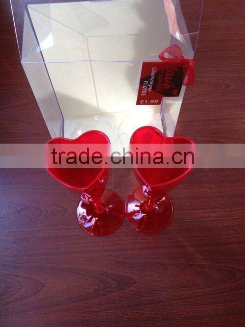 2014 valentine's day loving heart Disposable plastic champagne glasses/plastic ps goblet set for valentine's day