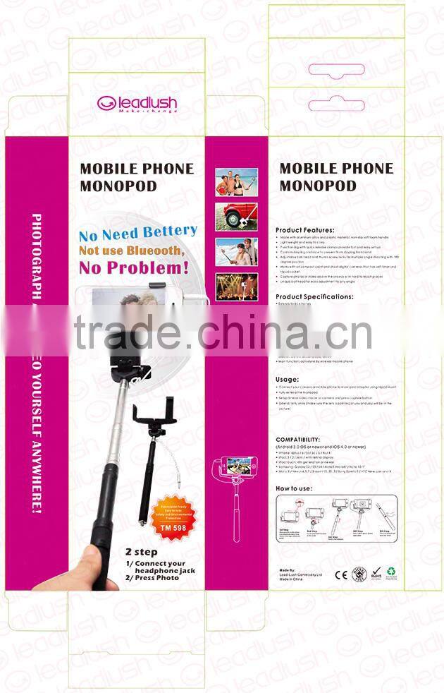 Extendable monopod selfie stick with cable