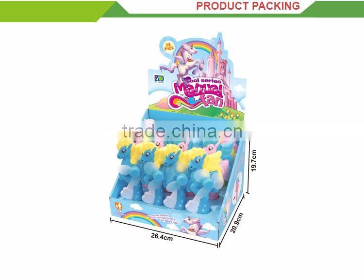Wholesale cartoon horse pressure mini plastic hand fan for children