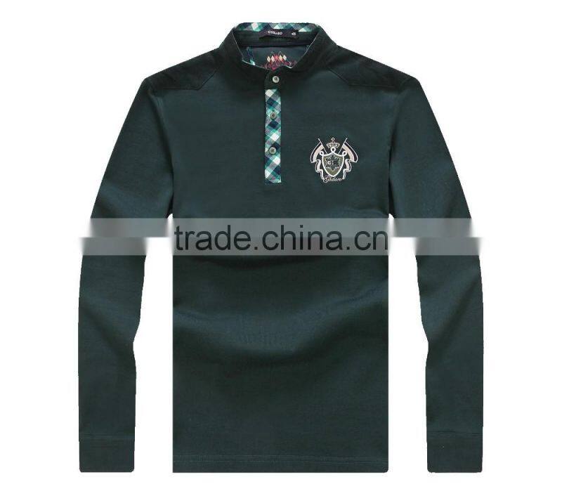 Men's Pique knit long sleeve t shirt 100%cotton