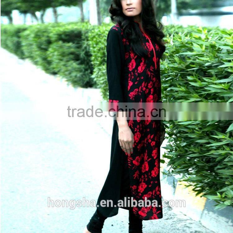 Black & Red Pakistan Digital Printed Kurti Frock Style Fancy designer Kurti Designs HSD7815