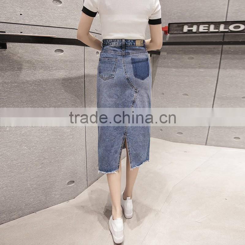 Wholesale Knee Length Denim Skirt Elastic Denim Long Fishtail Women Denim Long Skirt