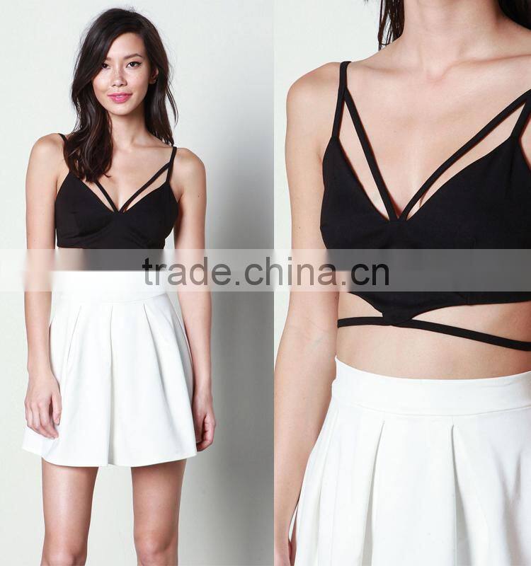Two pieces sets for women black crop top and white skirts for women