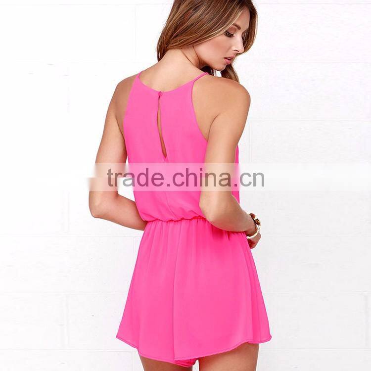 HAODUOYI Women Slim Sleeveless Short Jumpsuits Chiffon Straps Playsuits Rompers