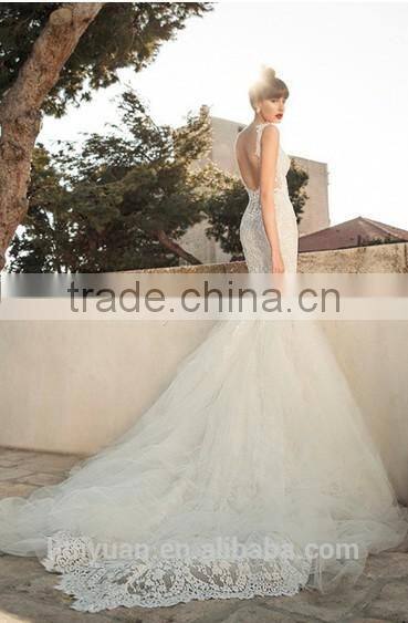 sex lace open back mermaid fish cut wedding dress