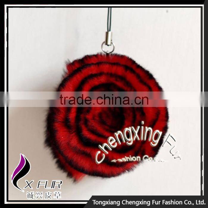 CX-P-22 Genuine Rex Fur Flower Mobile Phone Charms Fancy Keychain